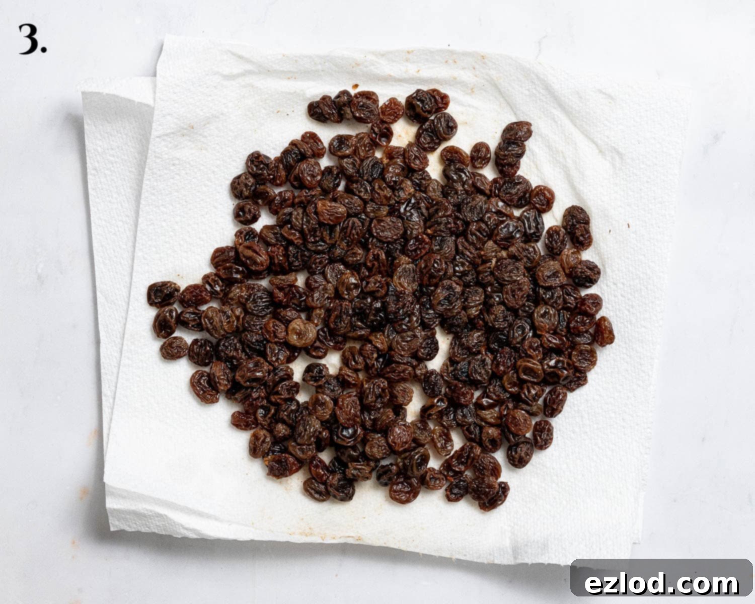 Step 3, the soaked and drained raisins.