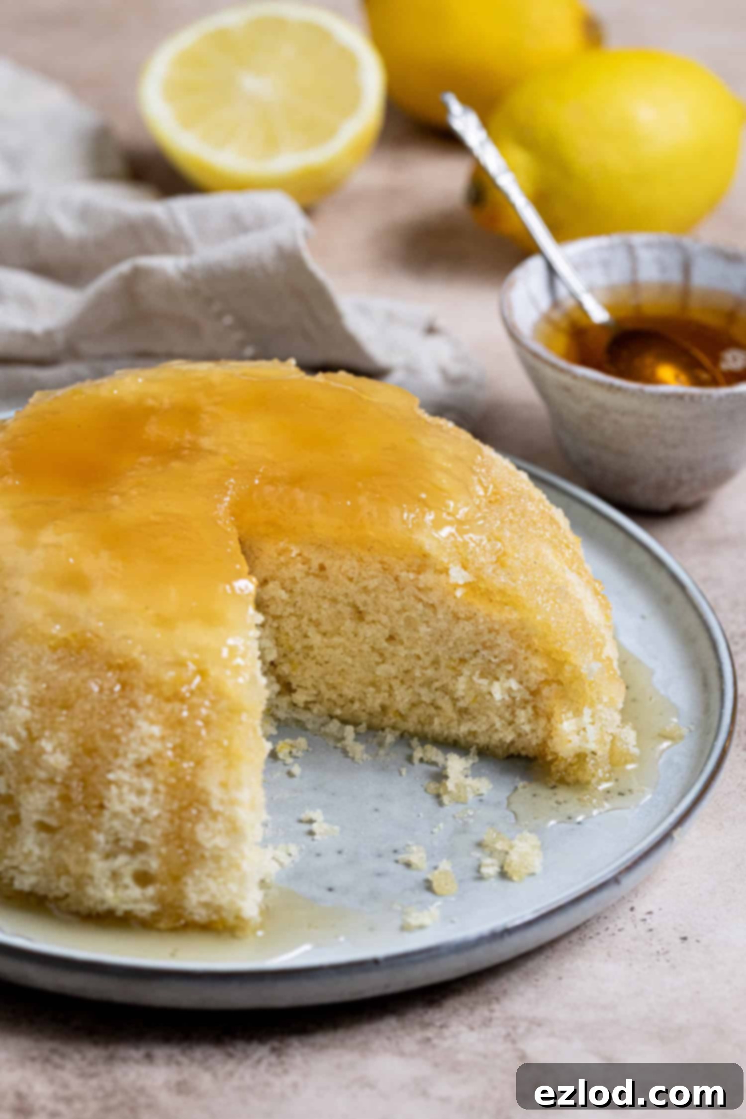 Vegan Microwave Syrup Pudding 11 Close up shot of the sliced vegan microwave syrup sponge pudding.