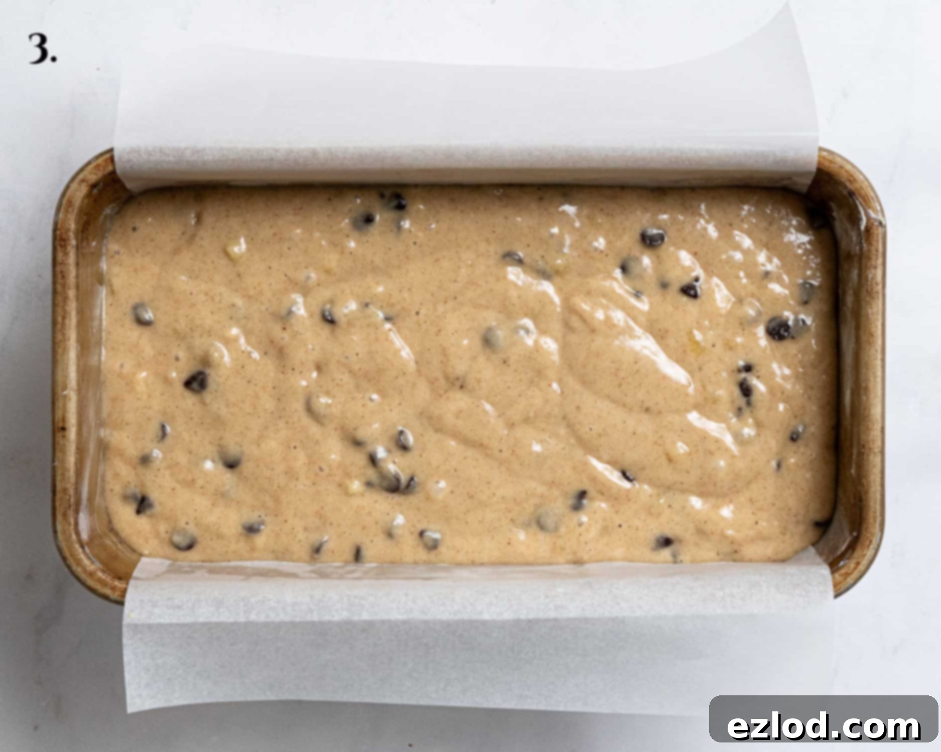 Step 3, the batter in the loaf tin.