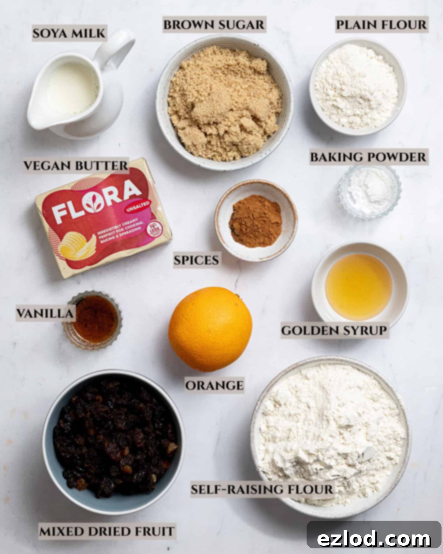 Ingredients needed to make vegan hot cross scones.