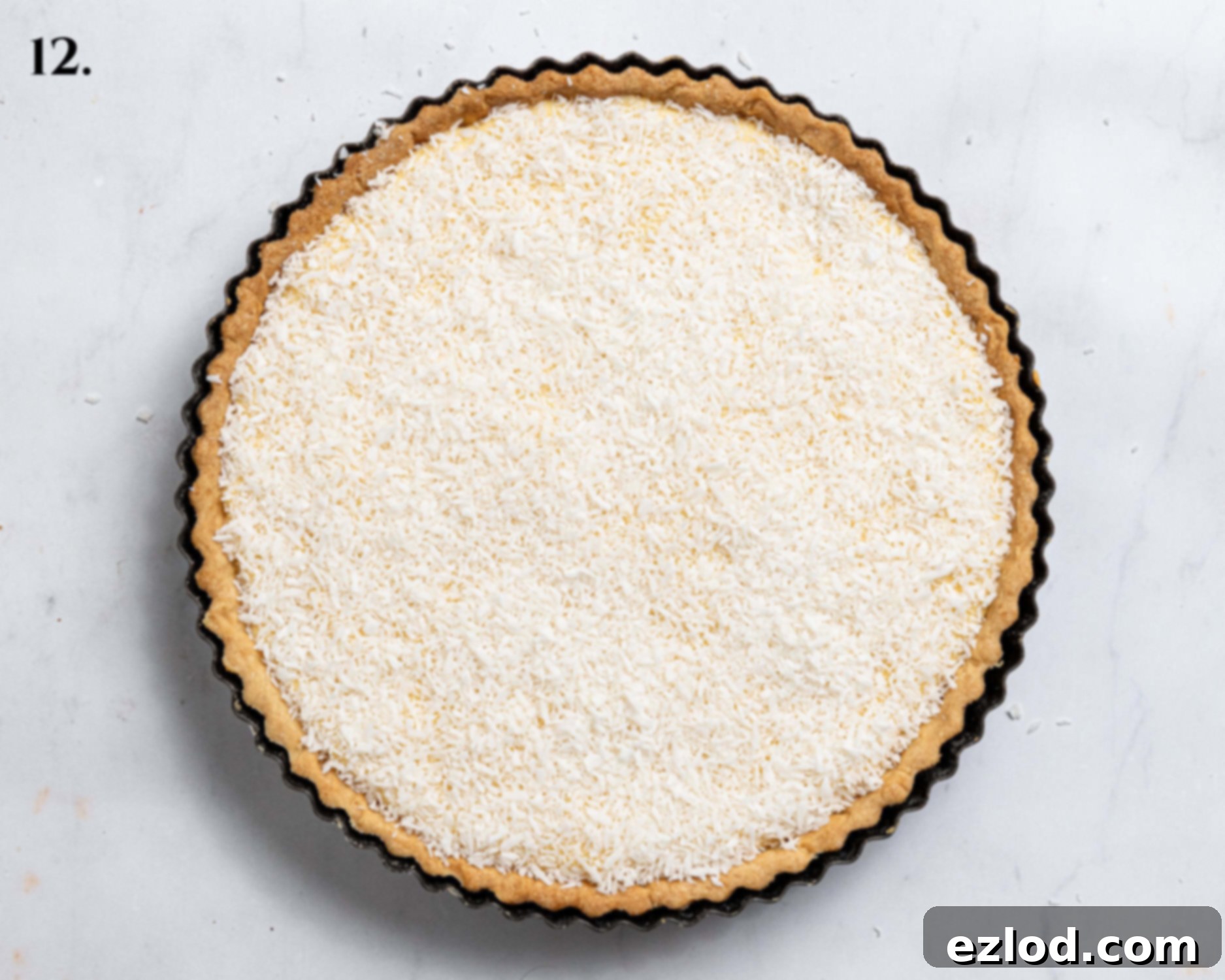 Finished tart with coconut on top