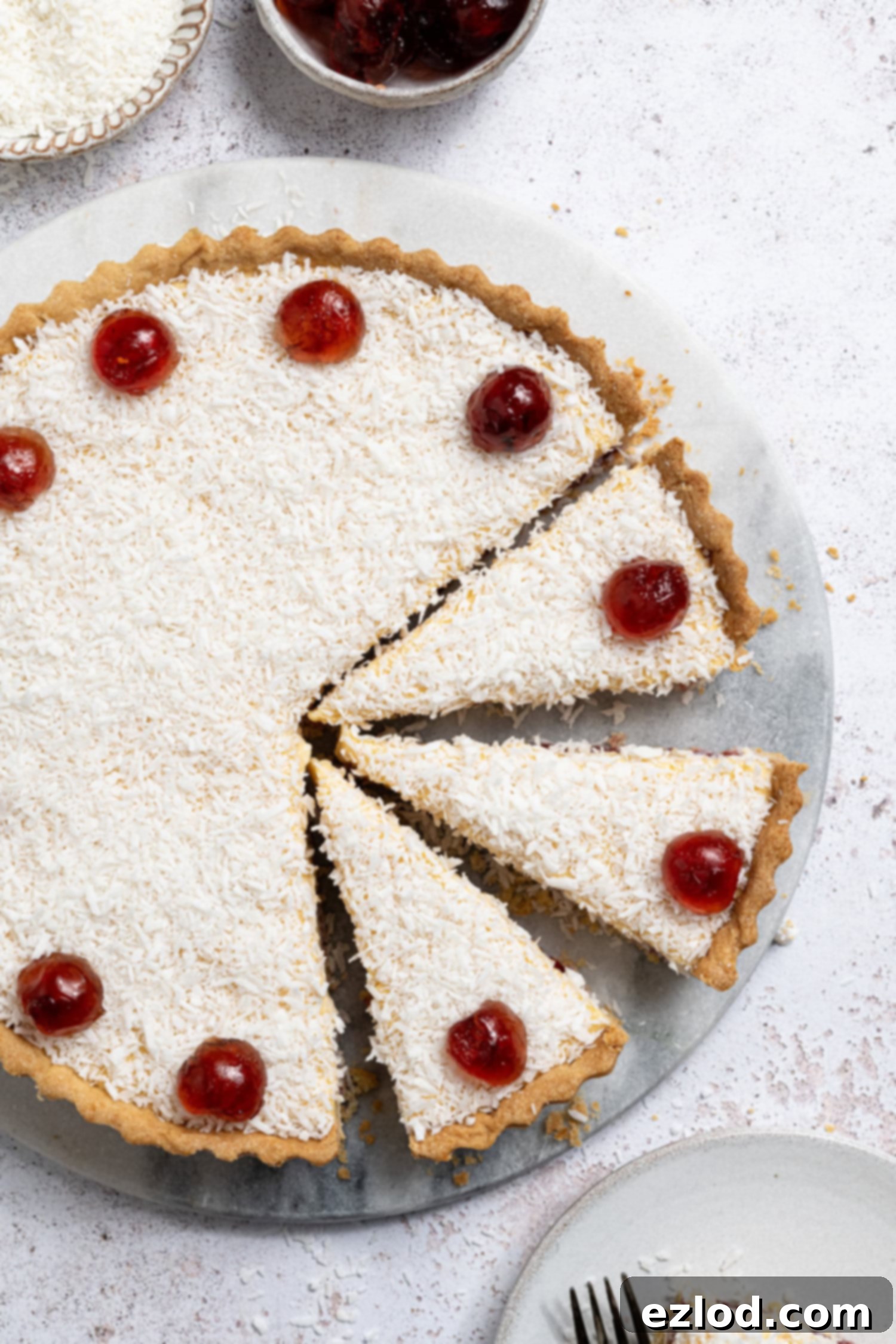 Sliced vegan Manchester tart