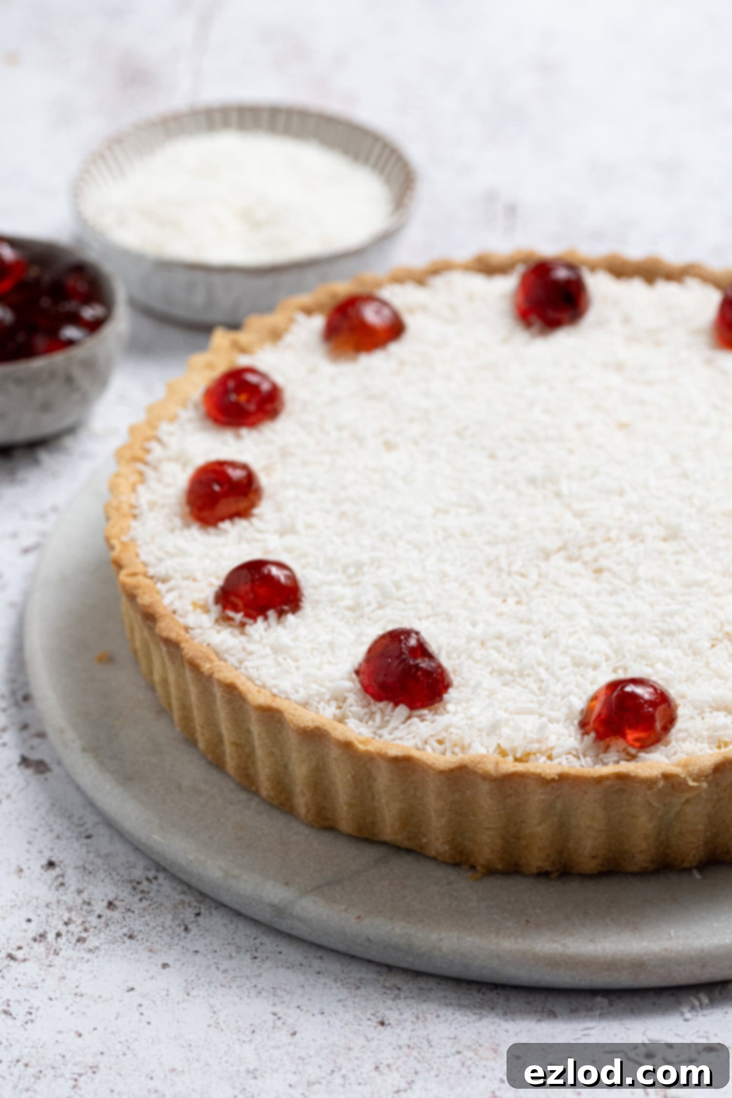 Side view of vegan Manchester tart