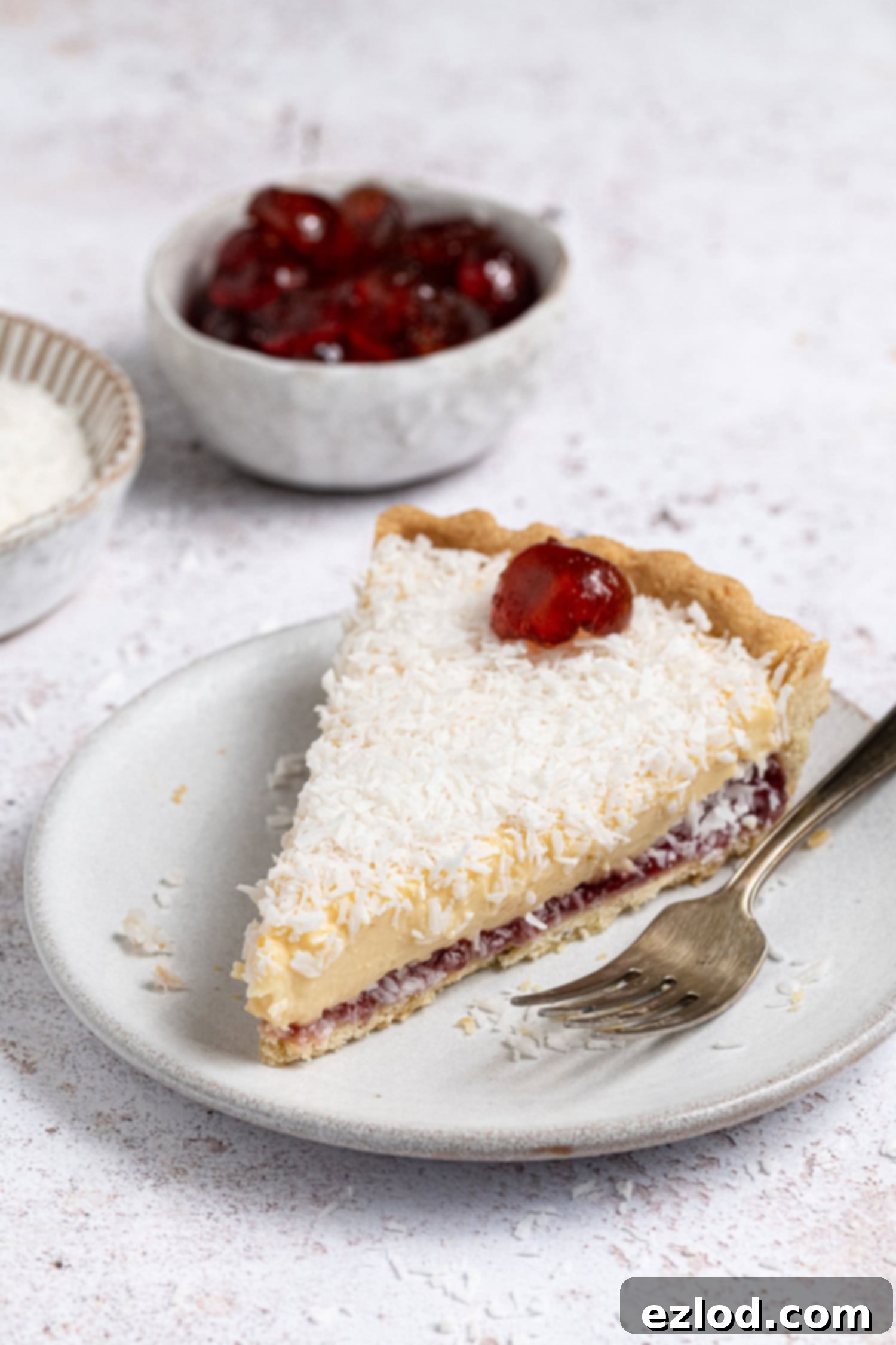 Vegan Manchester tart on a plate