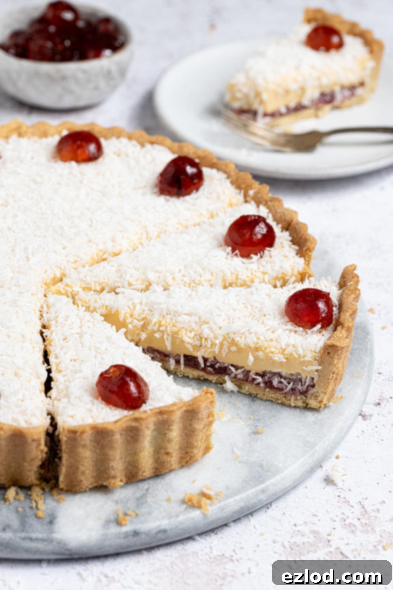 Close-up vegan Manchester tart
